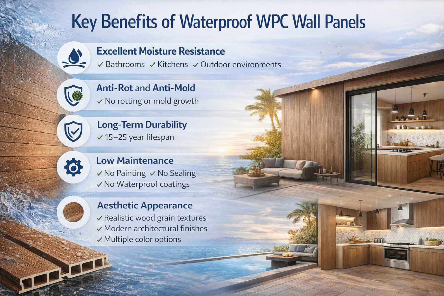 Waterproof WPC Wall Panel : Benefits, Features & Outdoor Applications Guide Benefits of Waterproof WPC Wall Panels