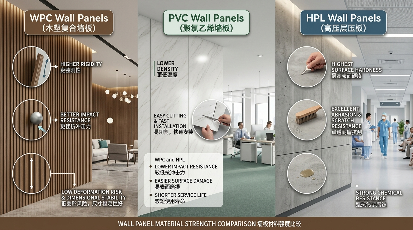 WPC vs. PVC vs. HPL Wall Panels : Complete Material Comparison Guide 2026 WPC vs PVC vs HPL wall panels