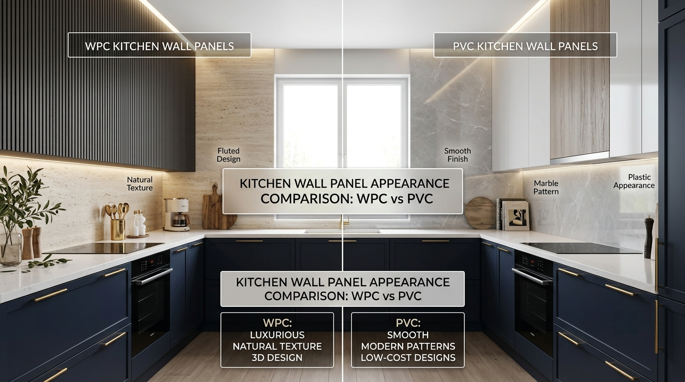 WPC or PVC Wall Panel Which Is Better for Kitchen? Complete Comparison Guide WPC or PVC Wall Panel Which Is Better for Kitchen
